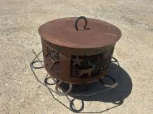 40"X25" Steel Fire Ring w/Lid, Mesh and Poker