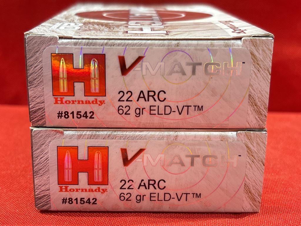 20rds Hornady V-Match 22 ARC 62gr ELD-VT