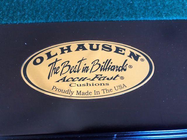 Olhausen pool table with accessories, approximately 6 ft x 9 ft