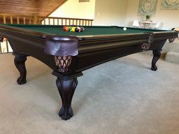 Olhausen pool table with accessories, approximately 6 ft x 9 ft