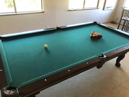 Olhausen pool table with accessories, approximately 6 ft x 9 ft