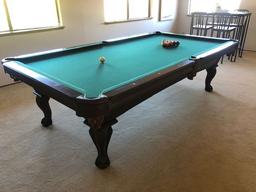 Olhausen pool table with accessories, approximately 6 ft x 9 ft