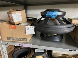 Approximately Nine Various Speakers, Sizes And Brands