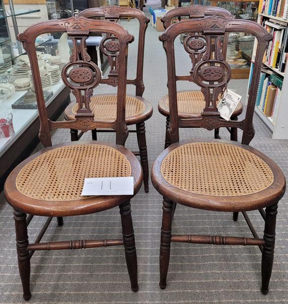 Four wood chairs, cane seats