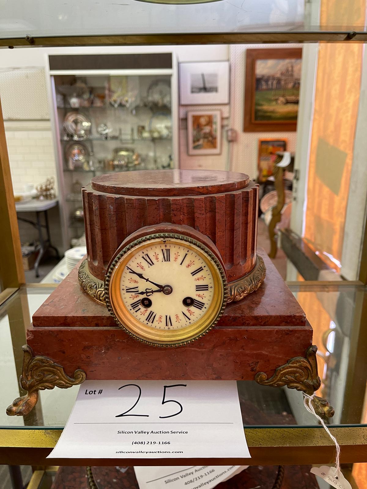 Red marble clock with gold metal