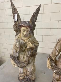 Pair paper mache angels 20" tall; two crosses 18" tall