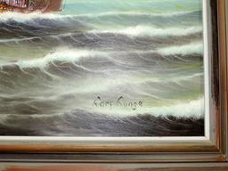 Signed Oil On Canvas Sailing Ship In Frame