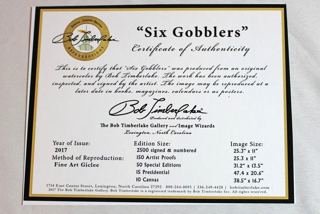 Bob Timberlake 2017 "Sportsman Series"- "New Wildlife" and "Six Gobblers" Giclee