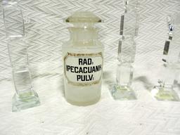 Antique Apothecary Bottle And 3 Pairs Of Glass Candleholders