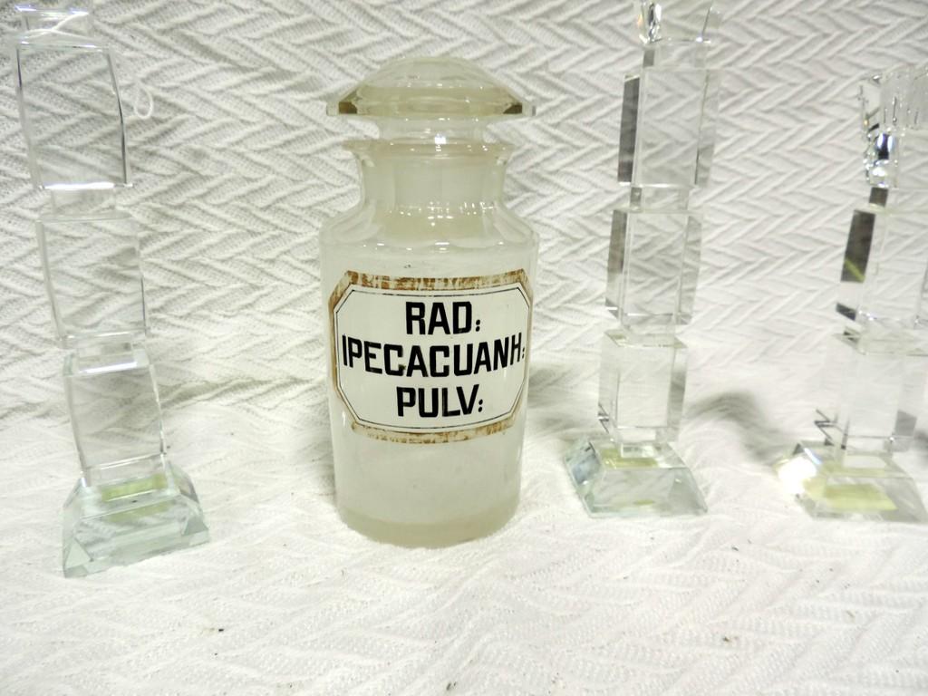 Antique Apothecary Bottle And 3 Pairs Of Glass Candleholders