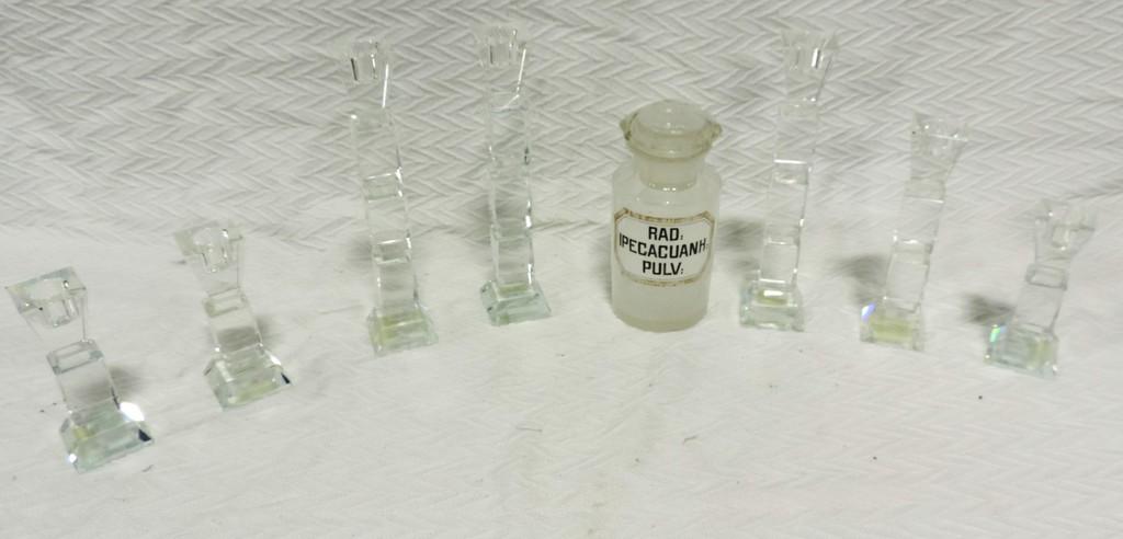 Antique Apothecary Bottle And 3 Pairs Of Glass Candleholders