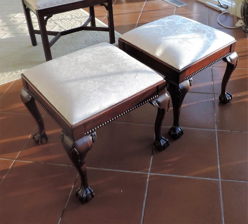 Pair Of Salem Square Mahogany Chippendale Bedroom Stools