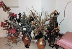 Group Of Artificial Flowers And Vases