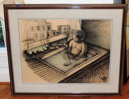 Listed African American Artist Robert Hall Sampson Co, N. C. Pen and Ink Drawing
