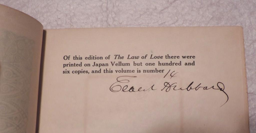 Signed Elbert Hubbard of Roycrofters Book "The Law Of Love"
