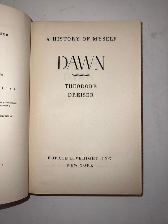 "Dawn Autobiography Of Early Youth" By Theodore Dreiser 1931