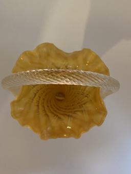 Gold and White Fenton Scalloped Edge Basket with Handle