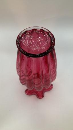 Cranberry Colored Ruffled Edge Fenton Vase