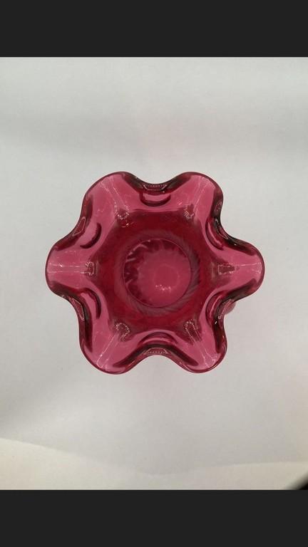 Cranberry Colored Ruffled Edge Fenton Vase