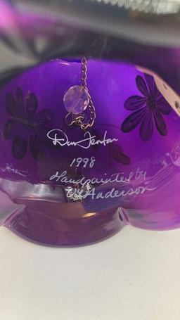 Purple Fenton Bell with Clear Glass Fold-Over Handle