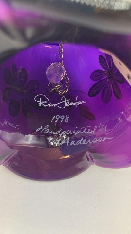 Purple Fenton Bell with Clear Glass Fold-Over Handle
