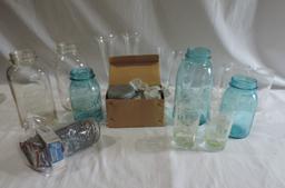 Blue Ball Jars and Glassware Shelf Lot
