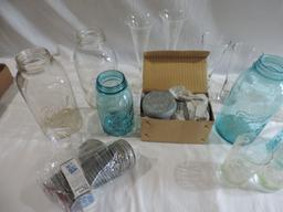 Blue Ball Jars and Glassware Shelf Lot