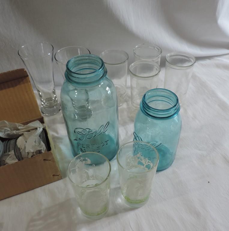 Blue Ball Jars and Glassware Shelf Lot