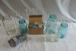 Blue Ball Jars and Glassware Shelf Lot