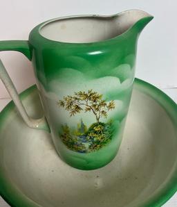 Victorian Decorated Wash Bowl and Pitcher