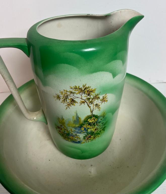 Victorian Decorated Wash Bowl and Pitcher