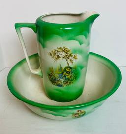 Victorian Decorated Wash Bowl and Pitcher