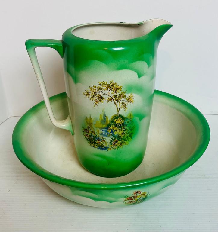 Victorian Decorated Wash Bowl and Pitcher