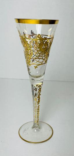 Lot of Early Moser Gold and Green Crystal Enameled Stemware