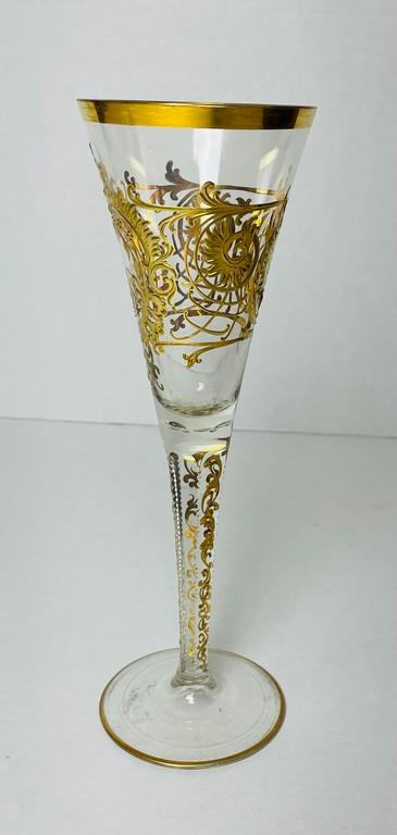 Lot of Early Moser Gold and Green Crystal Enameled Stemware