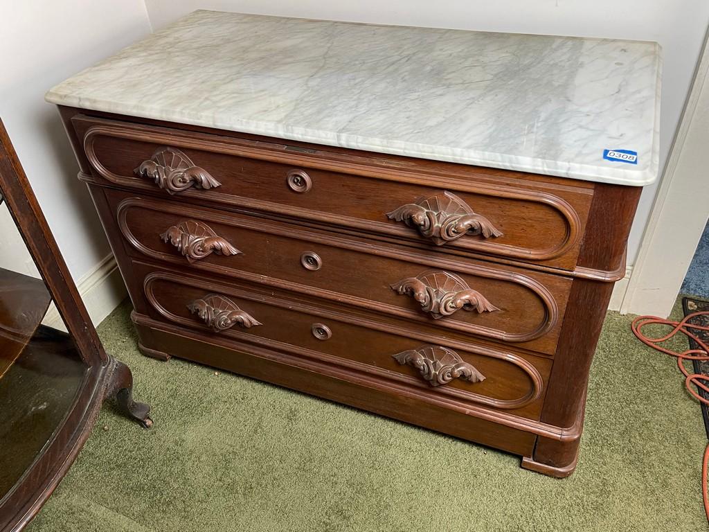 Early Victorian Three-Drawer Marble Top Server