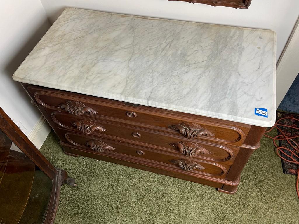 Early Victorian Three-Drawer Marble Top Server