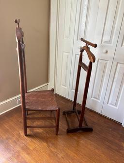 Vintage Valet Chair with Woven Seat & Suit Valet