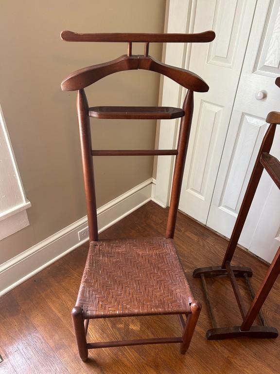 Vintage Valet Chair with Woven Seat & Suit Valet