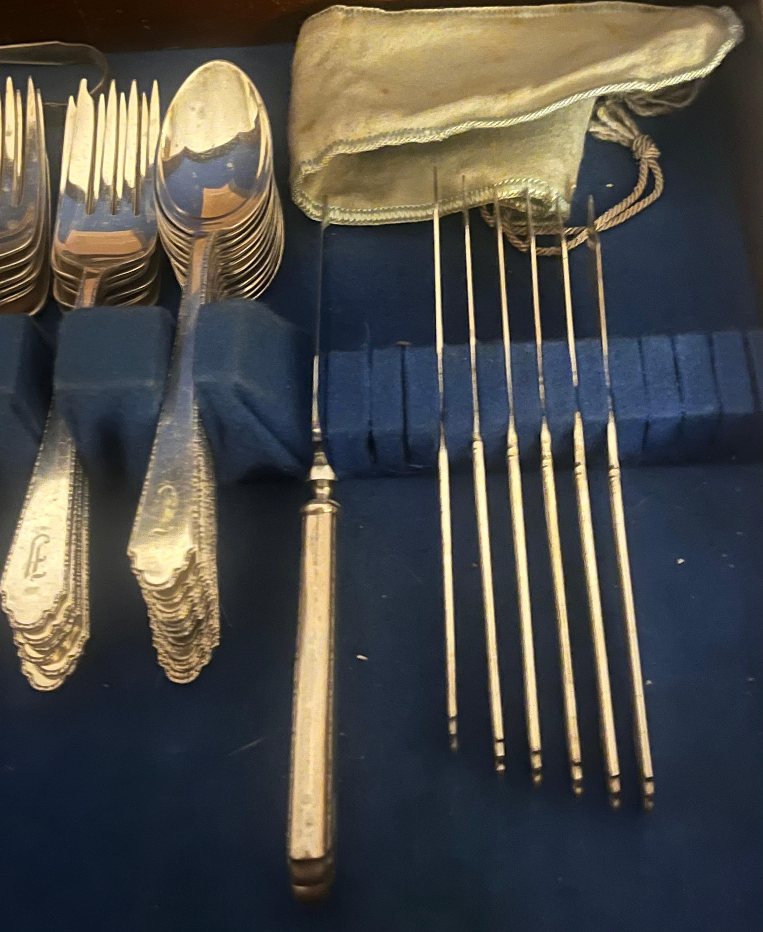 79 Pc. Lunt William & Mary Pattern Monogrammed Sterling Silver Flatware Set