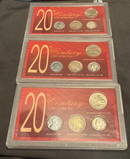 3 20th Century Coin Collection Sets In Plastic Holder