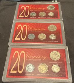 3 20th Century Coin Collection Sets In Plastic Holder