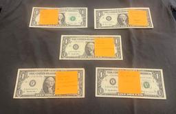Lot Of 5 Collectible Low Mintage Star $1.00 Notes