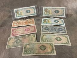 Lot Of 9 Nicaragua Bank Notes