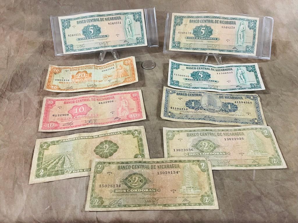 Lot Of 9 Nicaragua Bank Notes