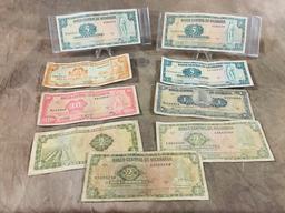 Lot Of 9 Nicaragua Bank Notes