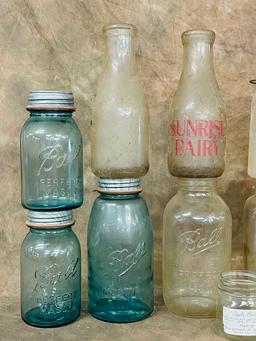 Box Lot Old Canning Jars & Milk Bottles