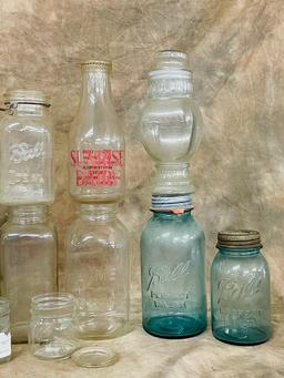 Box Lot Old Canning Jars & Milk Bottles