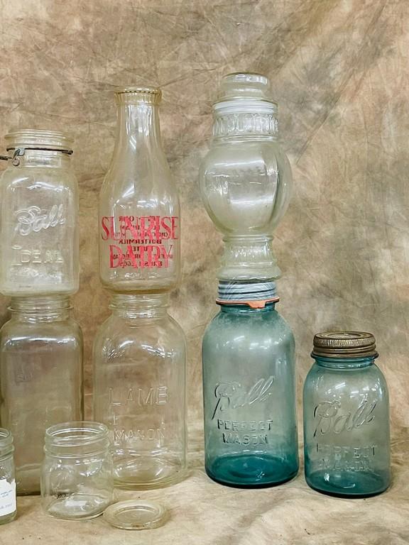 Box Lot Old Canning Jars & Milk Bottles