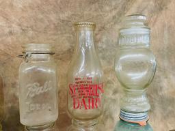 Box Lot Old Canning Jars & Milk Bottles